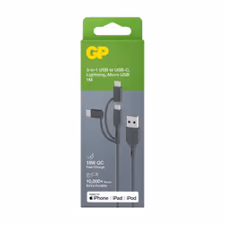 GP Batteries CY1N cavo USB 1 m USB A USB C/Micro-USB B/Lightning Grigio