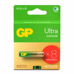 GP Batteries Ultra Alkaline GP24AU, Batteria monouso, Mini Stilo AAA, Alcalino, 1,5 V, 8 pz, Cd (cadmio), Hg (mercurio)