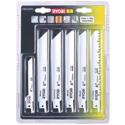 Kit di 6 lame di ricambio per sega a gattuccio RAK06RB - Ryobi. Caratteristiche: 1 x lama sottile per metallo, 14TPI 100mm; 6 ...