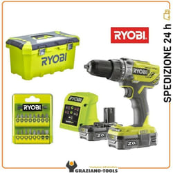 Kit Trapano A Percussione 18v + Toolbox E Set Inserti Ryobi Art. R18pd3-220t