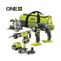 Ryobi - Kit 4 Utensili Trapano Avvitatore Sega Circolare Sega a Gattuccio Torcia e Due Batterie