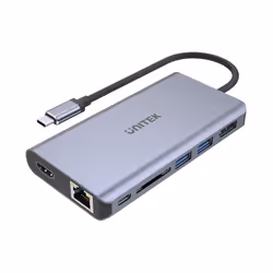 UNITEK uHUB S7, USB 3.2 Gen 1 (3.1 Gen 1) Type-C, 100 W, IEEE 802.3, IEEE 802.3ab, IEEE 802.3u, IEEE 802.3x, Grigio, SDHC, SD ...