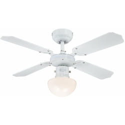 Westinghouse - Lighting 78710 Ventilatore da soffitto bianco da 90 cm Portland Ambiance per interni, kit di luce con vetro smerigliato opale a fungo
