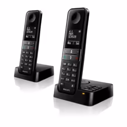 Philips D4752B, Telefono DECT, Cornetta wireless, Telefono con vivavoce, 50 voci, Identificatore di chiamata, Nero