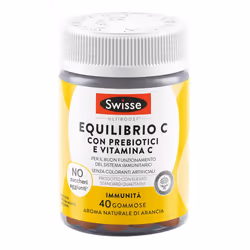 Swisse Equilibrio C è un integratore alimentare a base di vitamina C e prebiotici utili per il sistema immunitario, per la ri ...
