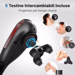 Renpho EM2018C, Massaggiatore a Percussione Portatile Senza Fili, Manico Lungo Antiscivolo, 5 Testine, 5 Velocità e Base di Ricarica - Vista aggiuntiva 2