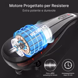 Renpho EM2018C, Massaggiatore a Percussione Portatile Senza Fili, Manico Lungo Antiscivolo, 5 Testine, 5 Velocità e Base di Ricarica - Vista aggiuntiva 6