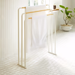 Yamazaki YA07467 anello e portasciugamano Porta asciugamano Da terra Bianco, Legno - Vista aggiuntiva 2