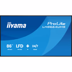 iiyama LH8664UHS-B3AG visualizzatore di messaggi Pannello piatto per segnaletica digitale 2,17 m (85.6") Wi-Fi 450 cd/m² 4K Ultra HD Nero Processore integrato Android 24/7 - Vista aggiuntiva 2