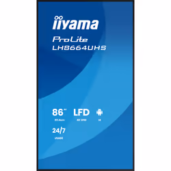 iiyama LH8664UHS-B3AG visualizzatore di messaggi Pannello piatto per segnaletica digitale 2,17 m (85.6") Wi-Fi 450 cd/m² 4K Ultra HD Nero Processore integrato Android 24/7 - Vista aggiuntiva 3