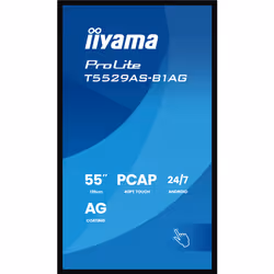 iiyama T5529AS-B1AG visualizzatore di messaggi Pannello piatto interattivo 138,7 cm (54.6") LED Wi-Fi 500 cd/m² 4K Ultra HD Nero Touch screen Processore integrato Android 24/7