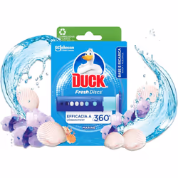 DUCK FRESH DISC WC BASE E RICARICA DA 6 PZ MARINE E LIME Il set Duck Fresh Disc per WC. completo di base e ricarica in profum ...