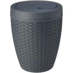 Addis - Cestino da Bagno Rotondo in Finto Rattan con Coperchio Basculante, Carbone, Swing Bin