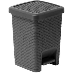 Pattumiera Quadrata Effetto Rattan, 6 Litri, Colore Antracite, Carbone, Pedal Bin - Addis