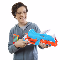 Nerf DinoSquad - Tricera-blast (blaster con alloggiamento per caricamento di 3 dardi, con supporto dardi e design dinosauro Triceratopo, include 12 dardi Elite) - Vista aggiuntiva 4