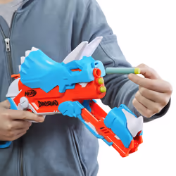 Nerf DinoSquad - Tricera-blast (blaster con alloggiamento per caricamento di 3 dardi, con supporto dardi e design dinosauro Triceratopo, include 12 dardi Elite) - Vista aggiuntiva 5