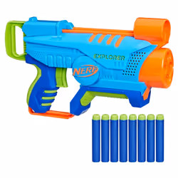 Nerf Elite Jr. Explorer, blaster facile da usare, impugnatura, caricamento e lancio facili, 8 dardi Elite, per bambini e bamb ...
