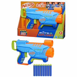 Nerf Elite Jr. Explorer, blaster facile da usare, impugnatura, caricamento e lancio facili, 8 dardi Elite, per bambini e bambine di 6 anni