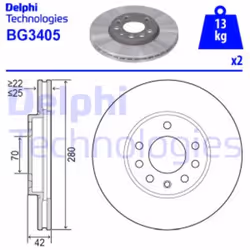 Dischi freno DELPHI BG3405 anteriore, ventilato, 2 Pezzo - Vista aggiuntiva 4