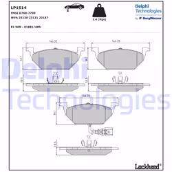 Set di pastiglie freno DELPHI LP1514, anteriore