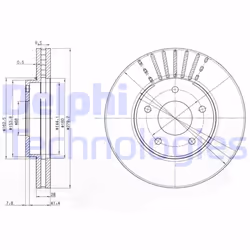 Dischi freno DELPHI BG3816 anteriore, ventilato, 2 Pezzo