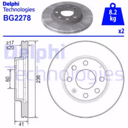 Dischi freno DELPHI BG2278, anteriore, ventilato, 2 Pezzo - Vista aggiuntiva 4
