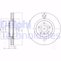 Dischi freno DELPHI BG4162C anteriore, ventilato, 2 Pezzo