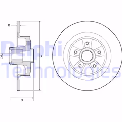 Disco freno DELPHI BG9136RS posteriore, pieno, 1 Pezzo