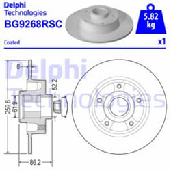Disco freno DELPHI BG9268RSC posteriore, pieno, 1 Pezzo