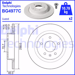 Dischi freno DELPHI BG4977C posteriore, pieno, 2 Pezzo