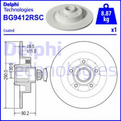 Disco freno DELPHI BG9412RSC posteriore, pieno, 1 Pezzo