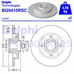 Disco freno DELPHI BG9410RSC posteriore, pieno, 1 Pezzo