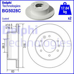 Dischi freno DELPHI BG5028C posteriore, pieno, 2 Pezzo