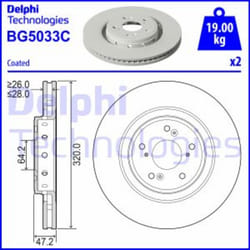 Dischi freno DELPHI BG5033C anteriore, ventilato, 2 Pezzo