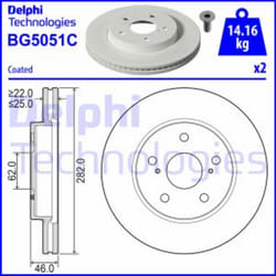 Dischi freno DELPHI BG5051C anteriore, ventilato, 2 Pezzo