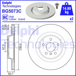 Disco freno DELPHI BG5073C posteriore, ventilato, altamente carbonizzato, 2 Pezzo