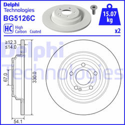 Disco freno DELPHI BG5126C posteriore, pieno, altamente carbonizzato, 2 Pezzo