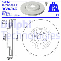 Disco freno DELPHI BG9494C anteriore, ventilato, altamente carbonizzato, 1 Pezzo