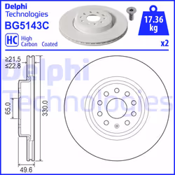 Altezza [mm]: 50.0. Asse di sviluppo: Davanti. Diametro del foro centrale [mm]: 65.0. Diametro esterno [mm]: 330.0. Indice: B ...