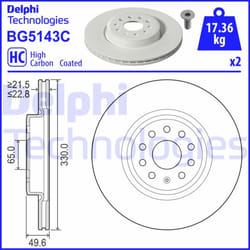 Disco freno DELPHI BG5143C anteriore, ventilato, altamente carbonizzato, 2 Pezzo