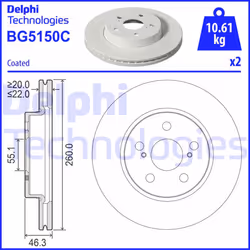 Altezza [mm]: 46.0. Asse di sviluppo: Davanti. Diametro del foro centrale [mm]: 55.0. Diametro esterno [mm]: 260.0. Indice: B ...