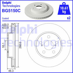 Disco freno DELPHI BG5150C anteriore, ventilato, 2 Pezzo