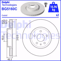 Altezza [mm]: 46.0. Asse di sviluppo: Davanti. Diametro del foro centrale [mm]: 65.0. Diametro esterno [mm]: 312.0. Indice: B ...