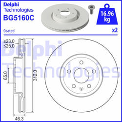 Dischi freno DELPHI BG5160C anteriore, ventilato, 2 Pezzo