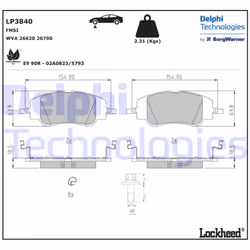 Altezza [mm]: 64. Asse di sviluppo: Davanti. Contatto di usura: No. Indice: LP3840. Larghezza [mm]: 155. Materiale: Low-Metal ...