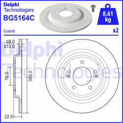 Disco freno DELPHI BG5164C posteriore, pieno, 2 Pezzo