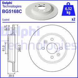 Disco freno DELPHI BG5168C posteriore, pieno, 2 Pezzo
