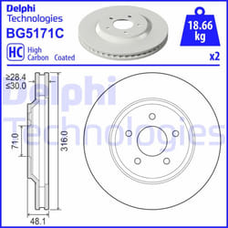 Disco freno DELPHI BG5171C anteriore, ventilato, altamente carbonizzato, 2 Pezzo