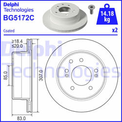 Disco freno DELPHI BG5172C posteriore, ventilato, 2 Pezzo