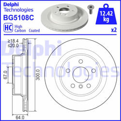 Disco freno DELPHI BG5108C posteriore, ventilato, altamente carbonizzato, 2 Pezzo